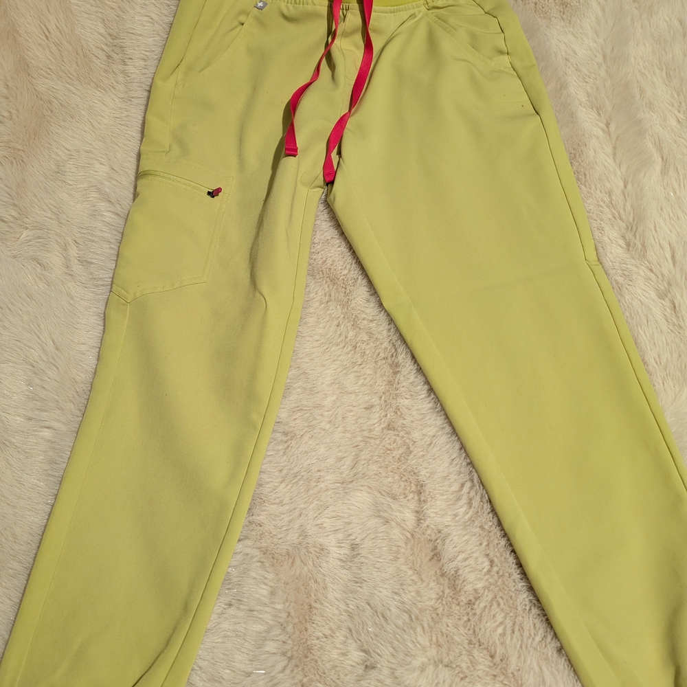 Figs Lime Green/Yellow Zamora Joggers with Pink Drawstring